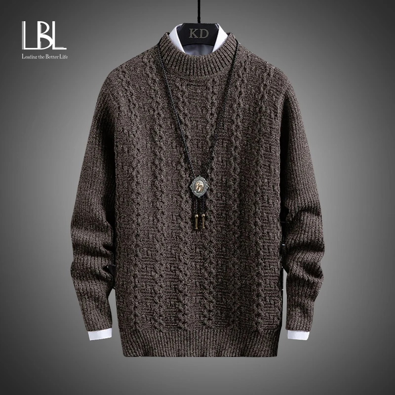 LBL-suéteres de cuello alto para hombre, jerseys cálidos informales de lana de cuello alto de punto sólido, jersey de moda, novedad de invierno