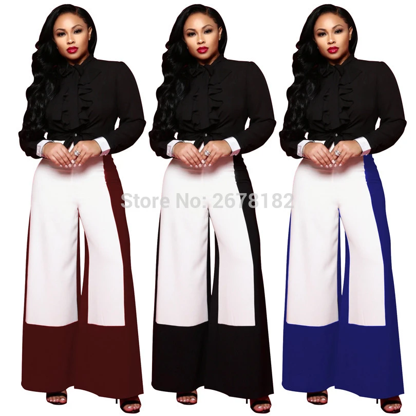 2019 tendencia calle alta Irregular panelado pantalones sueltos Palazzo pantalones de pierna ancha Mujer elegante OL estilo FlarePans y pantalones capri| - AliExpress