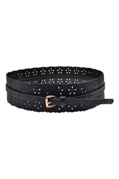 

Women's Vintage Hollow Flowers Wide Waist Waistband Buckle Belts(Black)