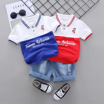 

2020 Boys Fashion Suit Summer New Short-sleeved Polo Shirt Denim Shorts 2-piece Set Baby Clothes Suit 0-4 Y Children Clothing