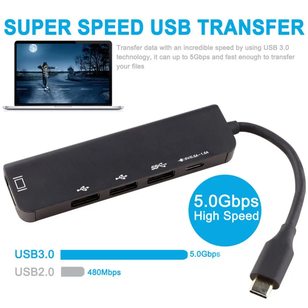 5 в 1 Тип C до 3,0 концентратор HDMI адаптер Thunderbolt для MacBook samsung Galaxy S9 huawei P20 mate 20 Pro Супер скорость USB 3,0