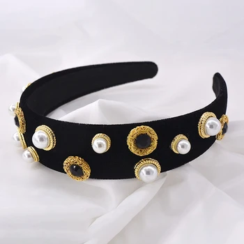 

Pearl Crystal Jewelry Handmade Baroque Crown Wide Hair Strap Wedding Party Gift Indian Antique Hair Accessories