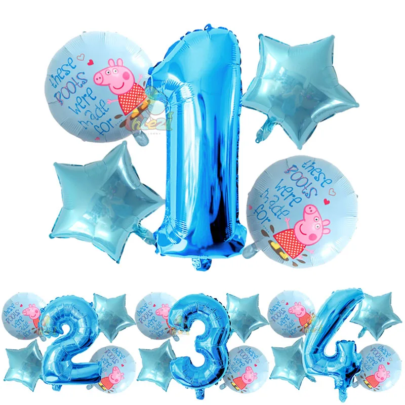 5 шт. PEPPAPIG синий Джордж День рождения воздушные шары Декор на возраст 1, 2, 3, номер рождения globos розового и голубого цвета с изображением свинки baby shower игрушки, принадлежности для вечеринок - Цвет: blue 3