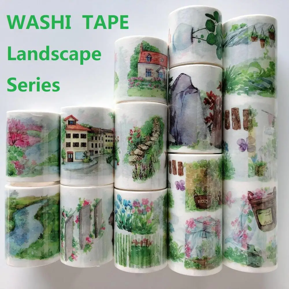 26 Designs Washi Tape Landscape Series Pagoda Planner Girls Japanese DIY Masking Paper Label Stickers Diary Scrapbooking Gift