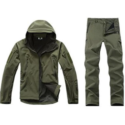 TAD gear, тактическая флисовая камуфляжная куртка, набор, Мужская армейская ветровка, водонепроницаемая, для охоты, комплект одежды, военная куртка и штаны - Цвет: Армейский зеленый