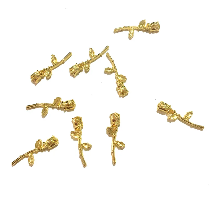 

3d Nail Art Flowers Bling Charms Decorations Rose Gold Plants Accessoires Big Long Manicure Metal Nailart Supply Spring Design