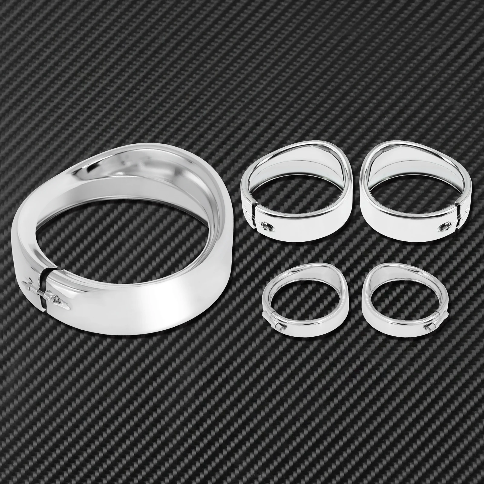 Motorcycle Chrome 7\'\'Headlight Trim Ring+4.5\'\' Fog Light Cover +Visor Style Turn Signal Trim Ring For Harley Softail FLH Touring