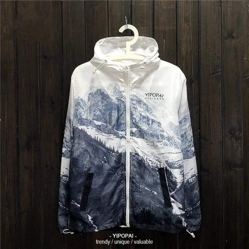 Print Jacket Men Women Windbreaker Jacket Outdoor Hiking Sports Hooded Coat Japan Style Harajuku Youth Fashion Clothes Male