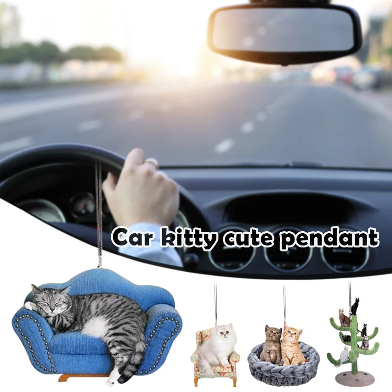 

Mini Cat Rear New View Mirrior Pendant Accessory Cute Animal Hanging Car Interior Decor Ornament Gift for Vehicle Cat Lover