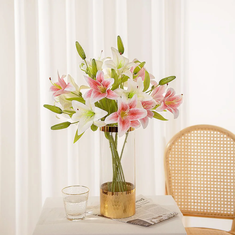 

3pc Artificial Lily Flower Wedding Home Party Decor Arrangement Indoor Living Room Dining Table Flowers Bridal Bouquets