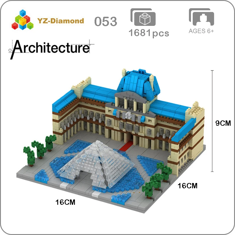 

YZ 054 World Famous Architecture Paris Louvre Museum 3D Model Mini Diamond Building Small Blocks Bricks Toy for Children no Box