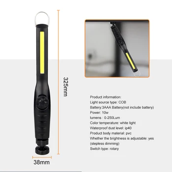

Portable COB Handheld Stepless Dimming Camping Light Magnetic Hook Automotive Repair Work Lamp