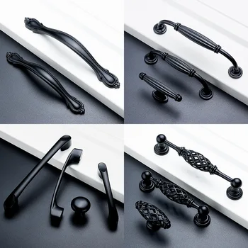 Modern Home Kitchen Drawer Handle and Knobs Solid Thick Black Wardrobe Door Pull Locker Shoe Cabinet Wine Cabinet Knob