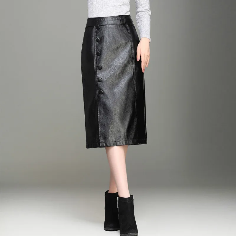 

GIRL Leather skirt PU WOMEN skirts female autumn winter 2019 new bag hip skirt tall waist long step big code 9898