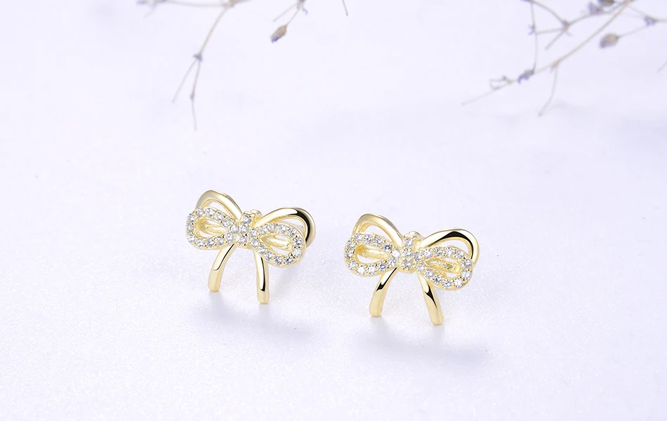 ORSA JEWELS чистое серебро милые серьги с бантиком серьги для женщин прозрачный Циркон новейший Рождество Модный Нежный S925 шпилька девушка ювелирное изделие SE170