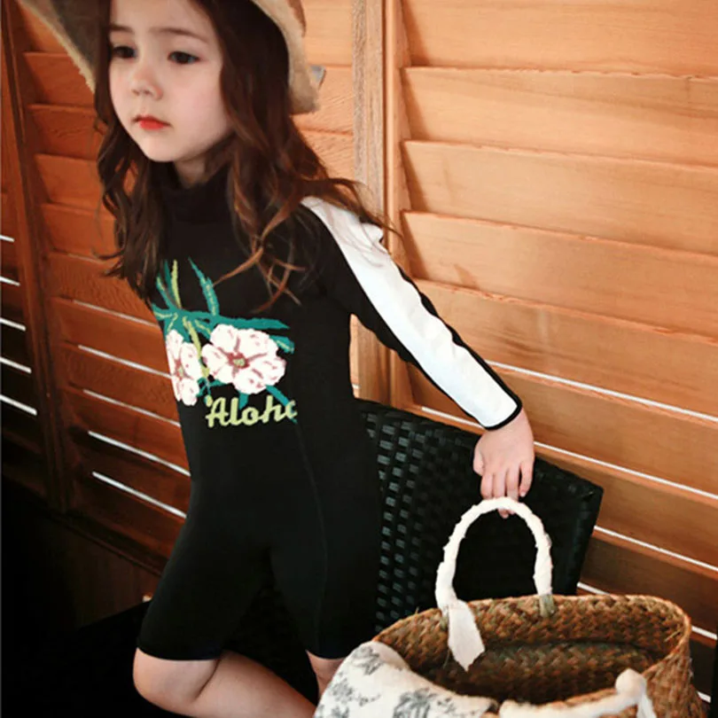 One Piece Children's Beach Swimwear for Girl Hawaii Tropical Sports Black Swimsuit Girls Swim Suit Jumpsuit CDFS34