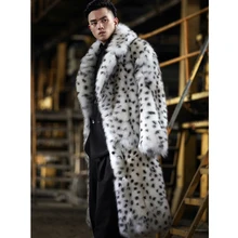 2019 New Mens Fox Fur Coat Fashion Long Fur Jacket Suit Collar   Leopard Fur Coat Mens Winter Coats White Plus Size Parkas