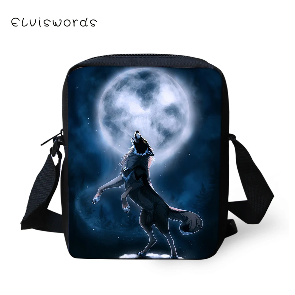 ELVISWORDS Для женщин Курьерские сумки "Fantasy Wolf"; одежда с принтом «крест-накрест» для девочек Сумка через плечо с животными из мультфильмов; Мода для девочек; мини клапанами кошелек