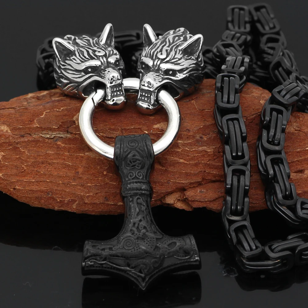 Men stainless steel Wolf head norse 