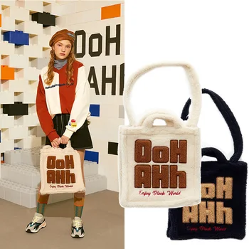 

New 2020 Autumn Winter Women's Plush Cashmere Handbag Totes Large Capacity Designer Big Shoulder Shopping Bags Female Crossbody