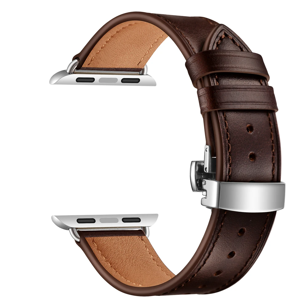 Подходит для apple watch series 5 44 мм ремешок топ из натуральной кожи ремешок браслет для iwatch 5 40 мм correa Ремешки для наручных часов - Цвет ремешка: red brown silver