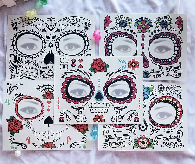 

Day of The Dead Skull Face Halloween Cool Beauty Tattoo Waterproof Hot Temporary Tattoo Stickers SN2309