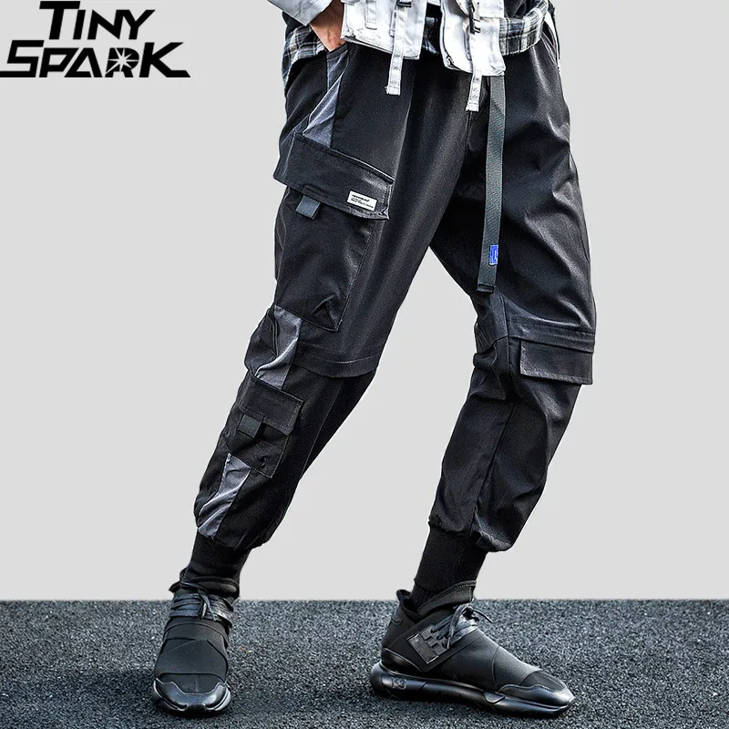 Мужские брюки-карго в стиле хип-хоп для бега, уличная одежда, шаровары Harajuku, повседневные тактические штаны с пряжкой и карманами, черные спортивные брюки