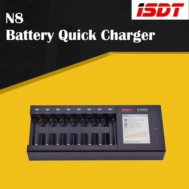 

ISDT N8 8 Slots AAA AA Battery Chargers LCD Display Smart battery Quick Charger LiIon/LiHv/LiFe/NiMh/NiCd/NiZn