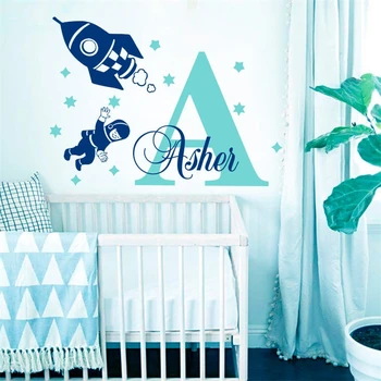 

Wall Decal Custom name Vinyl Sticker Rocket Space Cosmos Cosmonaut Custom Boy Name Baby Nursery Children's Room decor HY1443