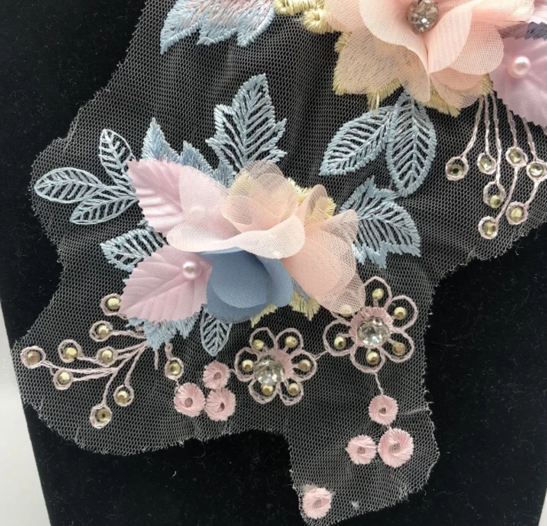 Flowers Imitation Pearl Lace Collar Embroidery DIY 3D Tulle Lace Patch Decoration Clothes Applique Accessories 1 Piece