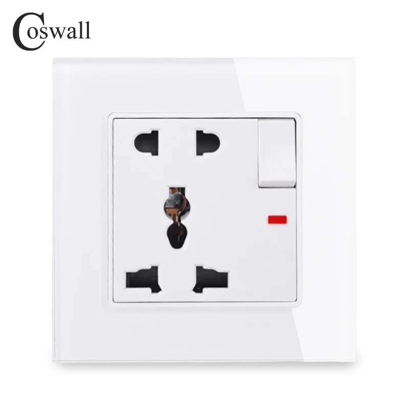 White COSWALL стеклянная панель 1 комплект 13A универсальная 5 Отверстие переключаемая розетка с неоновым заземлением с детской защитной дверью C1 серии - Тип: White