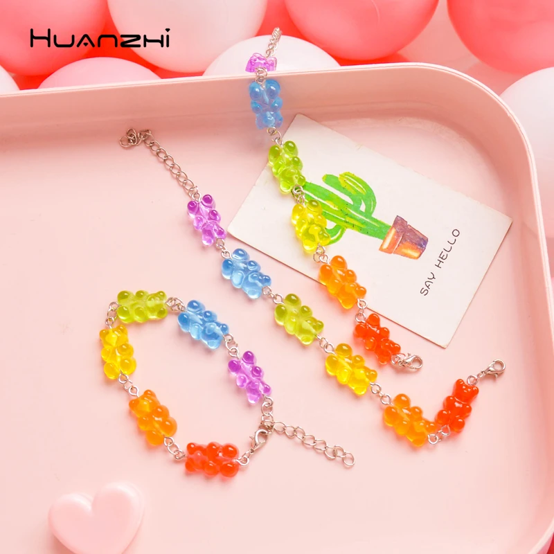 HUANZHI милый Gummy Bear красочный сладкий очаровательный браслет крутая Длинная цепочка сплав металлическая линия ожерелье для женщин ювелирные изделия Вечерние