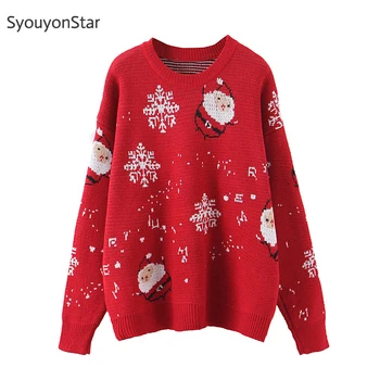 

SyouyonStar Winter Women Christmas Sweater Santa Claus Pullovers 2019 Red Jumpers sweter damski