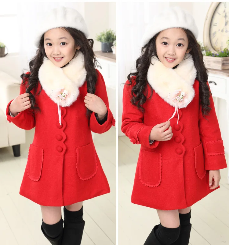 Baby Girls Autumn Winter Wool Coat Fashion Long Sleeve Soild Single-Breasted Outwear High Quality Long Toddler Girl Coats 4-15T