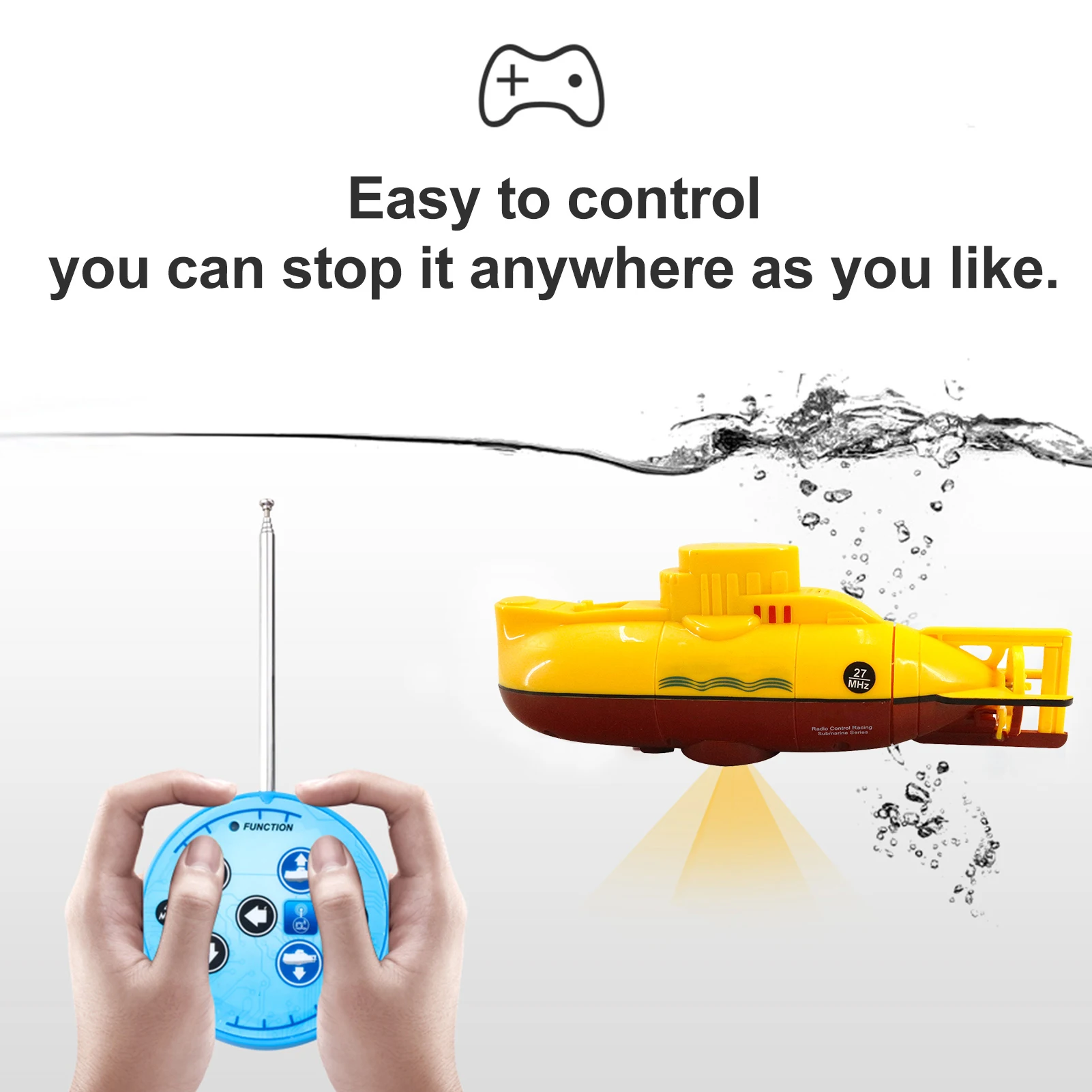 RC Submarine RC Boat 6CH Mini RC Submarine 0.1m/s Speed 3 motors Remote Control Boat 23Mins Playing Time Waterproof Diving Toy for Kids Children Gift