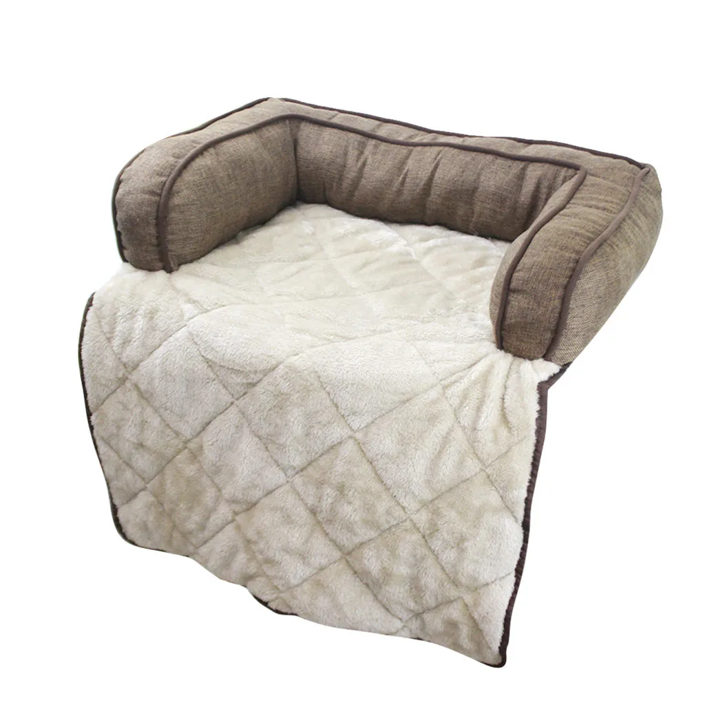 Brown Soft Dog Beds Warm Fleece Lounger Sofa for Small Dogs Large Dog Golden Retriever Bed Husky Kennel Pet Products Plus Size J50 - Цвет: Brown
