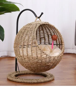 Billig Rattan Rund Algen Katze Nest Hängematte Hängen Käfig Haustier Katze Haus Bett Schaukel Zubehör Pet Liefert
