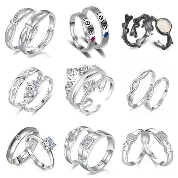

925 Sterling Silver Engagement Ring Couple Lovers'Ring For Man and Women Rings Adjustable Rings Love Fashion Silver Ring