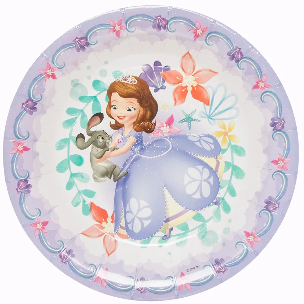 7inch plate 6pcs Дисней анимация София Русалка день рождения обувь для девочек кубок тарелка скатерть пригласительные карты дети партии посуда набор - Цвет: 7inch plate 6pcs
