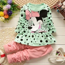 Conjunto de ropa de Minnie Mouse para niña, ropa de invierno, camiseta + Pantalones, 2 piezas, traje deportivo, 2021