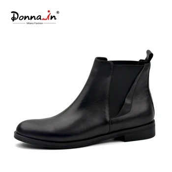 

Donna-in V cut chelsea boots women black boots low heel round toe platform autumn women's boots classic genuine leather boots