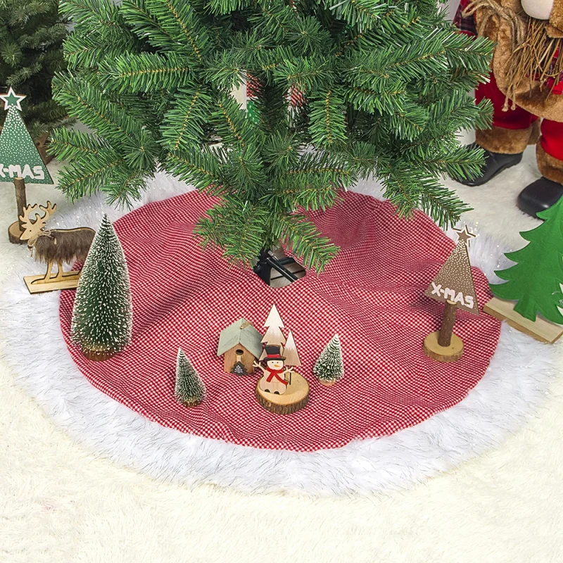 Christmas Tree Skirt 48 inches Large Natural Burlap Jute Plain with Hand-Sewn White White Decor Rustic Xmas Tree Holiday Decor x