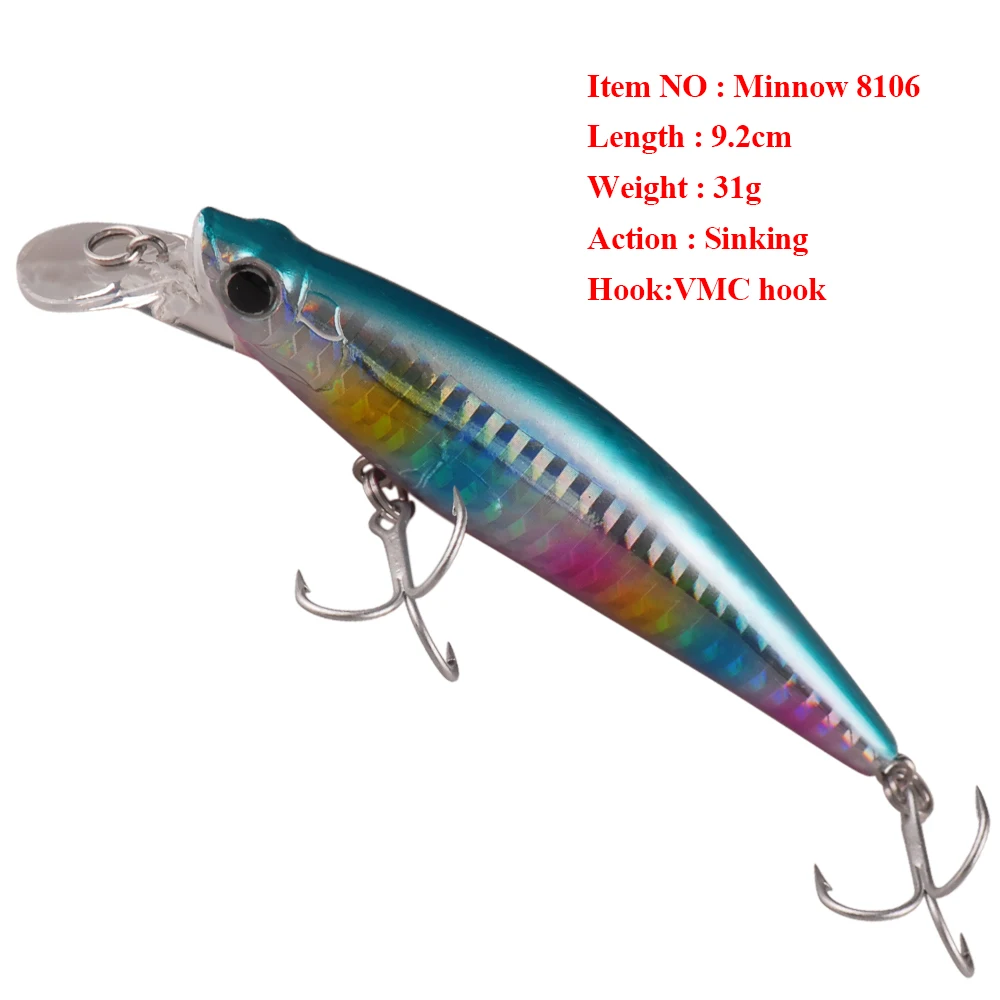 Блесна SMART Bait 92mm31g тонущий жесткая приманка для рыбалки VMC крючок искусственная