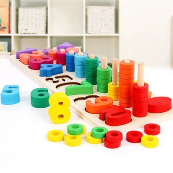 

Baby Wooden Montessori Educational Material Toy Kid Early Learning Infant Shape Match Board Toy Mathematics Count Toys