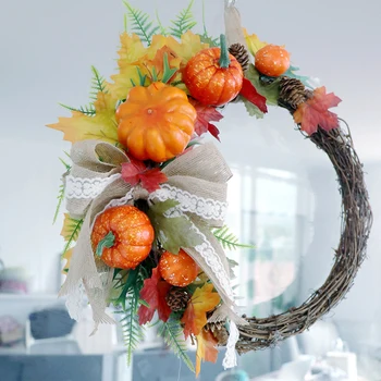 

Autumn Pumpkin Pinecone Autumn Leaf Wreath Halloween Doorwear Wreath Suitable for Front Door Window Fireplace Wall Decoration