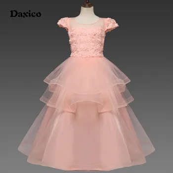 

Children Short Sleeve Lace Dress Layer Summber Kids Girl Bithday Party Dresses Baby Clothing Toddler Flower Wedding Clothing