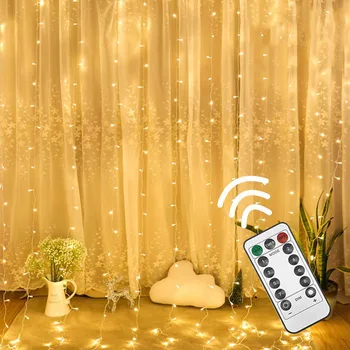 

USB Remote Control 3*3M300 Light Copper Wire Curtain Light String Music Sound Control LED Holiday Icicle Lights