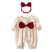 Jolies combinaisons de printemps et d'automne pour filles, confortables, avec nœud rouge, body de princesse 