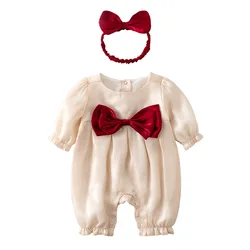 Jolies combinaisons de printemps et d'automne pour filles, confortables, avec nœud rouge, body de princesse 