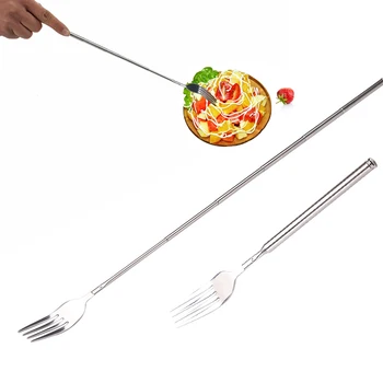 

Stainless Steel Telescopic Extendable Fork BBQ Dinner Fruit Dessert Long Cutlery Forks Kitchen Tool DIN889